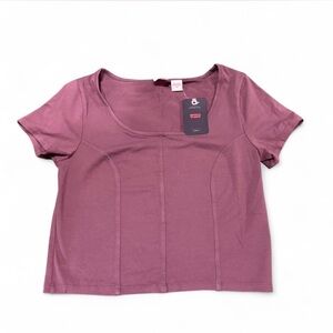 Levi's Women's Slim Fit Short Sleeve Scoop Neck Crop Top Mauve Size L